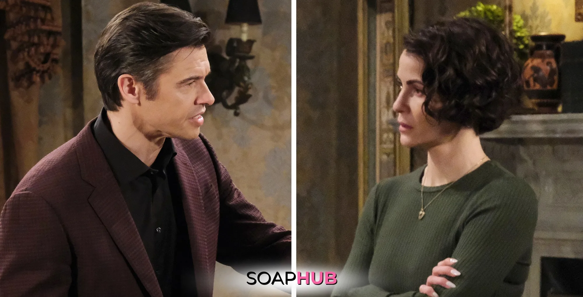 Days of our Lives Spoilers May 21 Xander and Sarah with the Soap Hub logo.