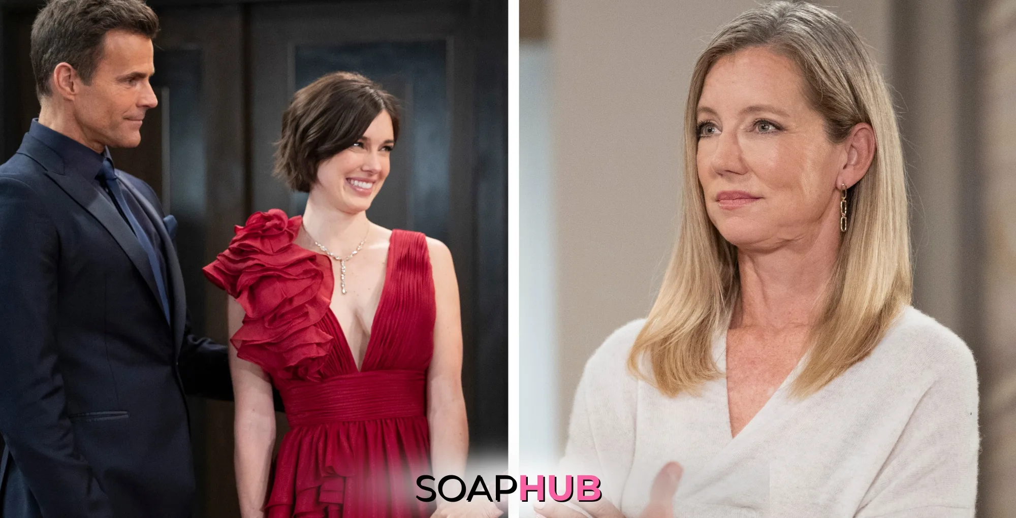 General Hospital Drew, Willow, and Nina with the Soap Hub logo.