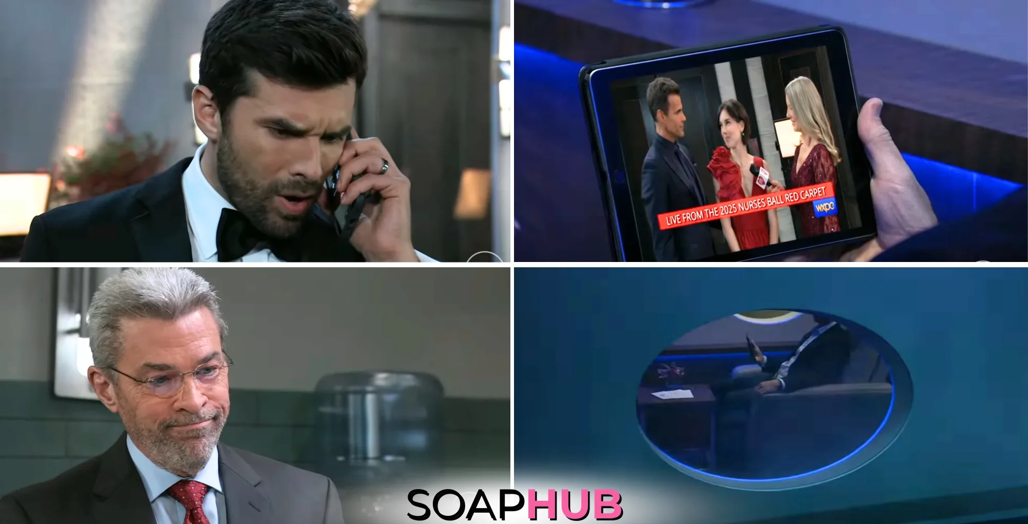 Chase, Mac, and a mystery guest on the May 20, 2025 episode of General Hospital with the Soap Hub logo across the bottom.