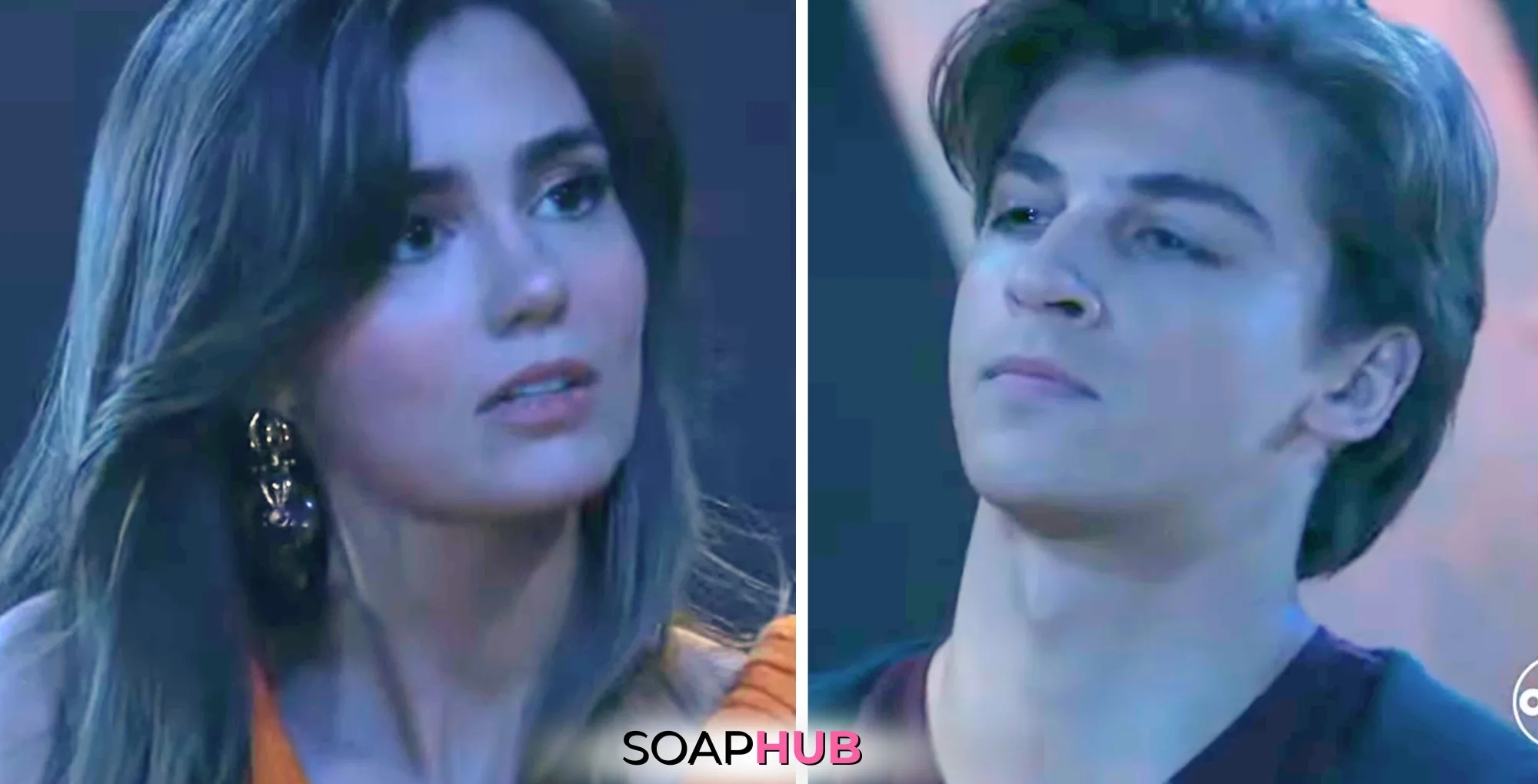 Emma and Gio on the May 29, 2025 episode of General Hospital with the Soap Hub logo across the bottom.