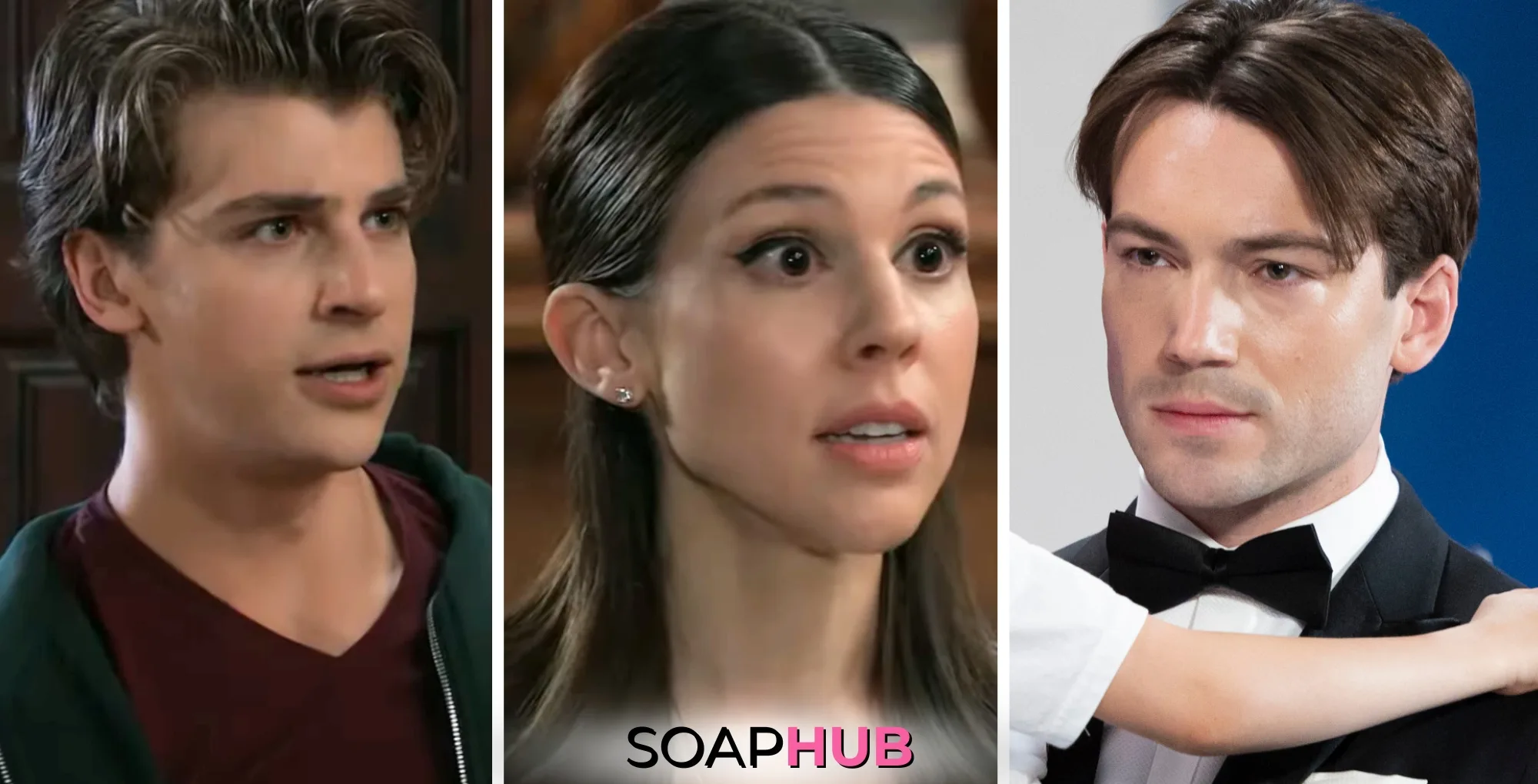 Gio, Kristina, and Michael on General Hospital with the Soap Hub logo across the bottom.