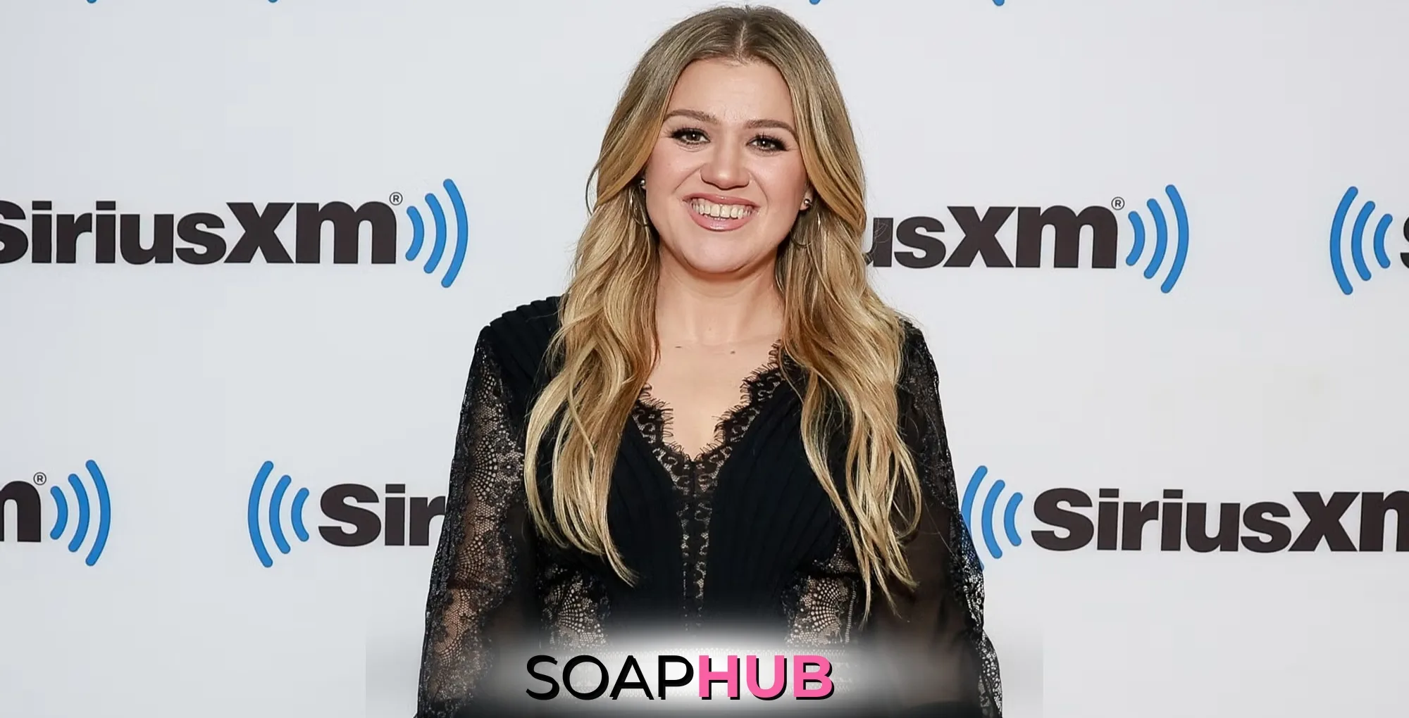 Kelly Clarkson with the Soap Hub logo.