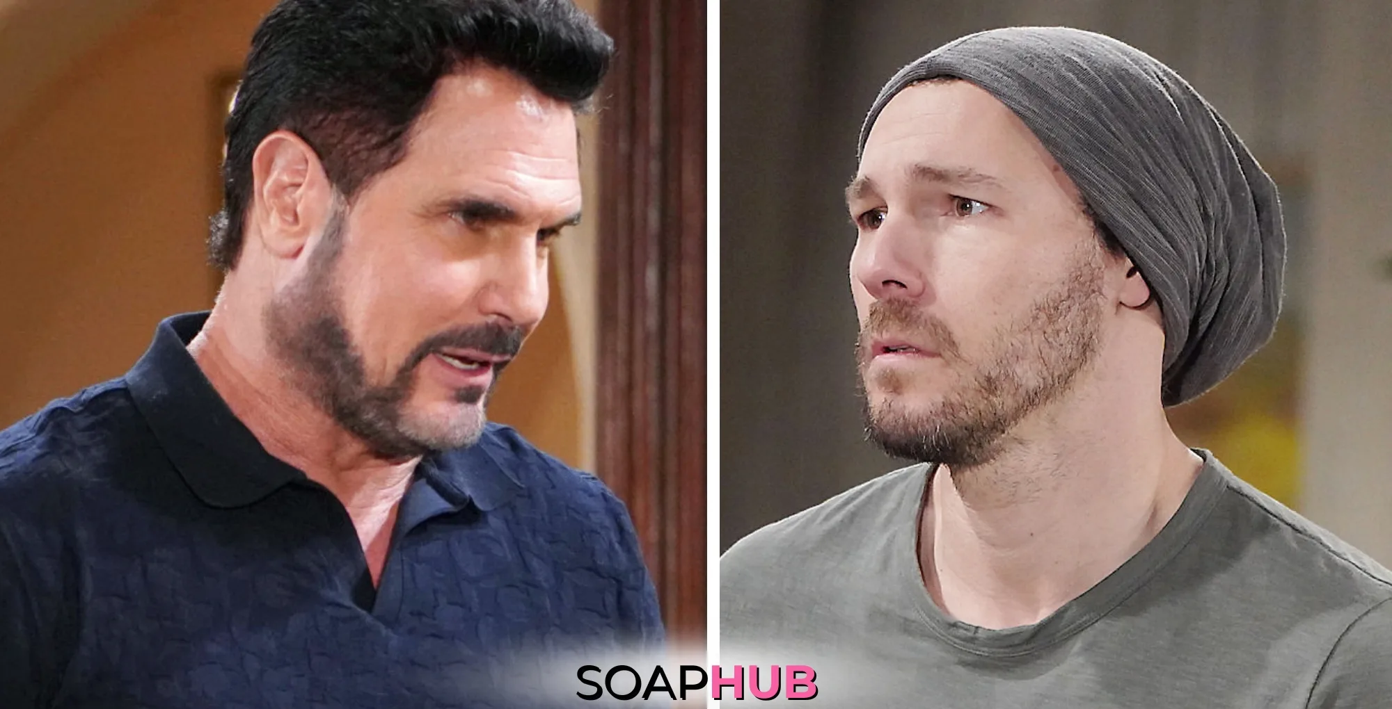 Weekly Bold and the Beautiful Must Watch Moments May 12-16 Bill and Liam with the Soap Hub logo.