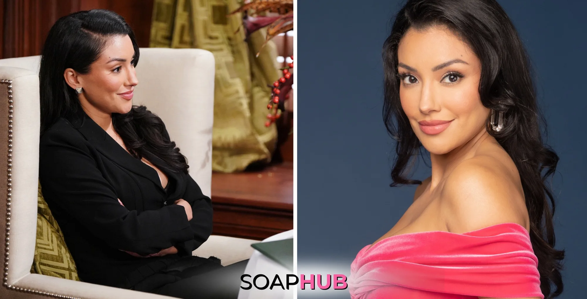 The Young and the Restless character Audra, and actress Zuleyka Silver; with the Soap Hub logo.