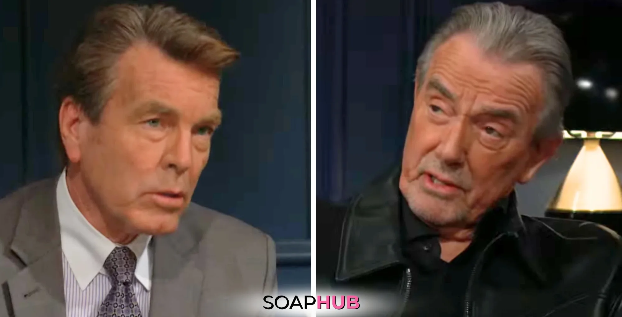 Young and the Restless Spoilers May 7 Jack and Victor with the Soap Hub logo.
