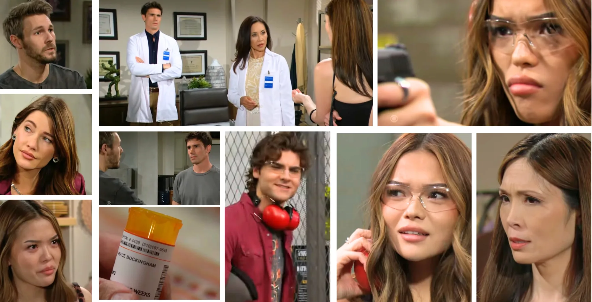 The Bold and the Beautiful characters Liam, Steffy, Finn, Li, Poppy, Remy, and Luna; with the Soap Hub logo.