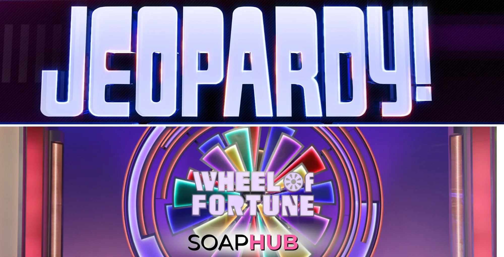 Jeopardy and Wheel of Fortune logos with the Soap Hub logo.