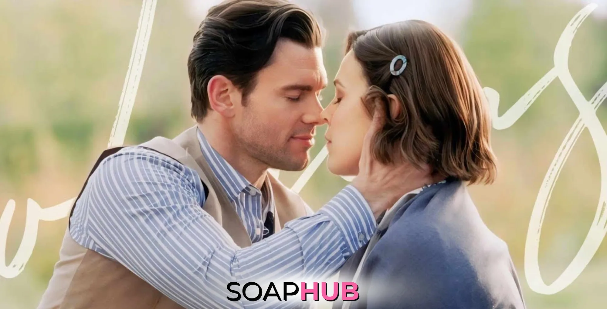 When Calls the Heart's Nathan and Elizabeth with the Soap Hub logo.