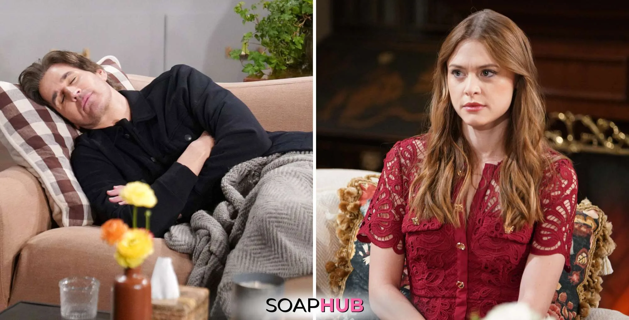 Cole and Claire on Young and the Restless with the SoapHub logo.