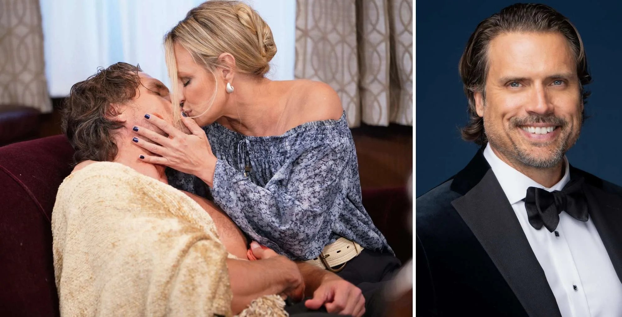 The Young and the Restless Sharon and Nick kissing, and actor Joshua Morrow.