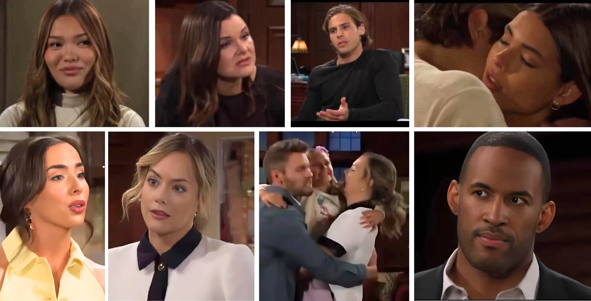 The Bold and the Beautiful characters Luna, Katie, Will, Electra, Ivy, Hope, Liam, Beth, and Carter.