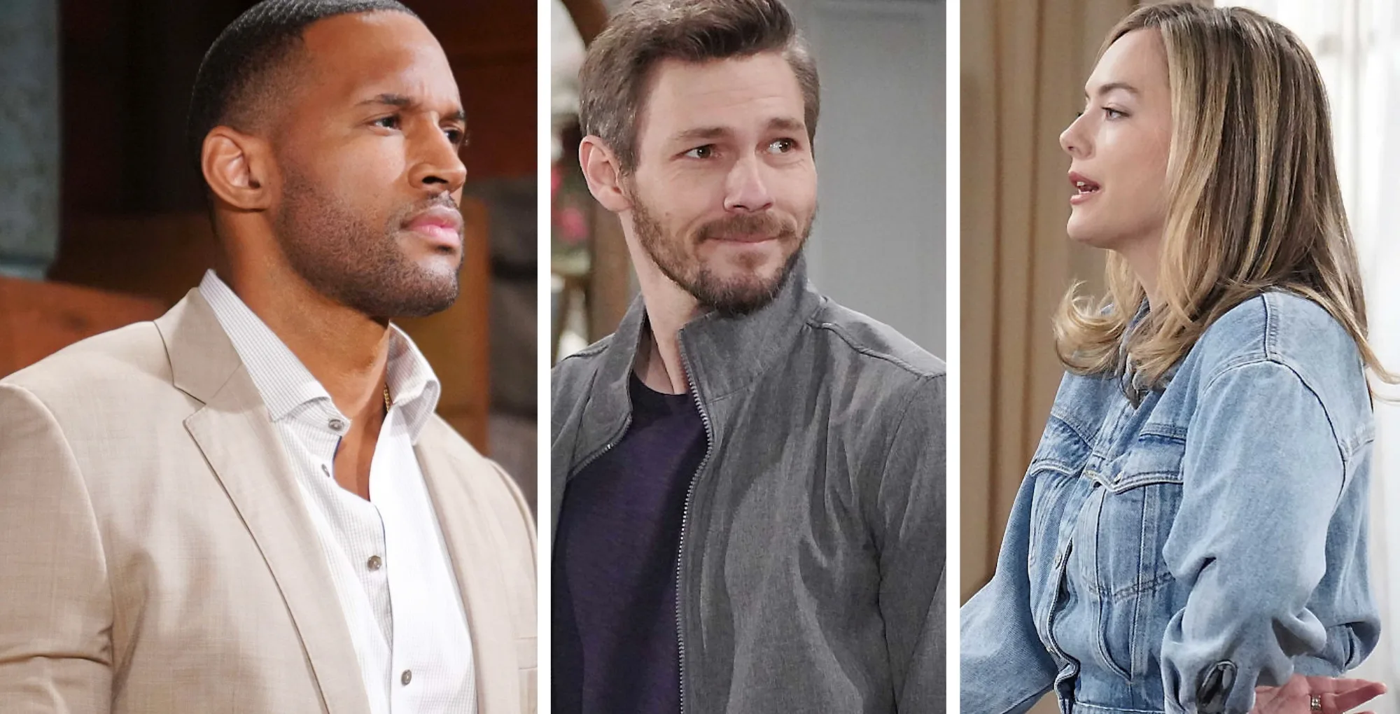 The Bold and the Beautiful characters Carter, Liam, and Hope.