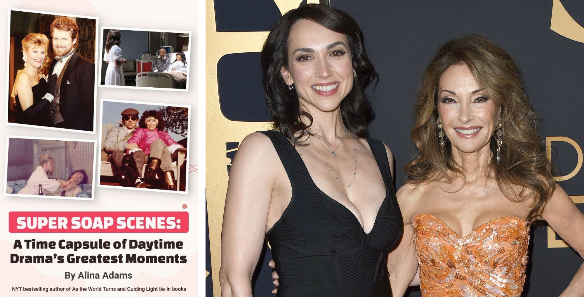 Super Soap Scenes book cover, Eden Riegel, and Susan Lucci.