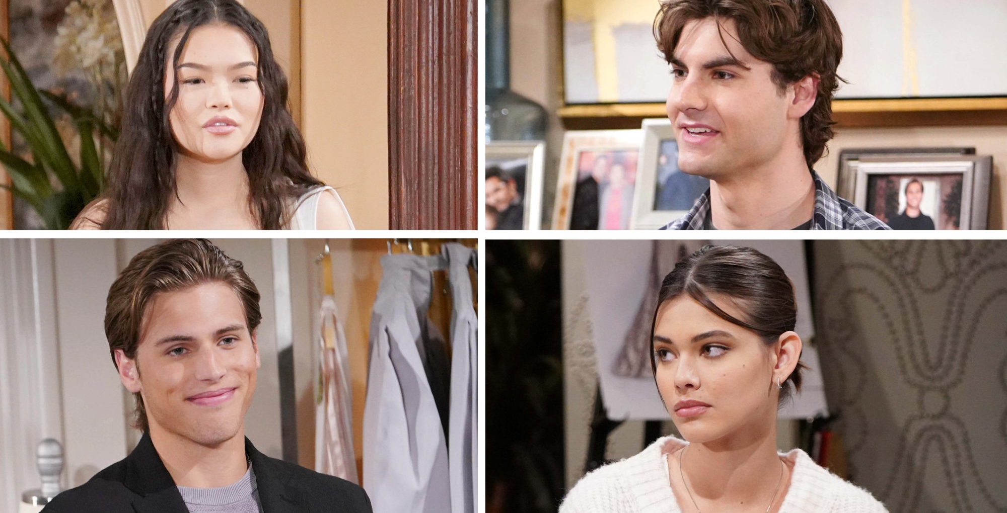 L-R: Lisa Yamada as Luna Nozawa, Christian Weissman as Remy Price, Crew Morrow as Will Spencer, and Laneya Grace as Electra Forrester. Bold and the Beautiful.