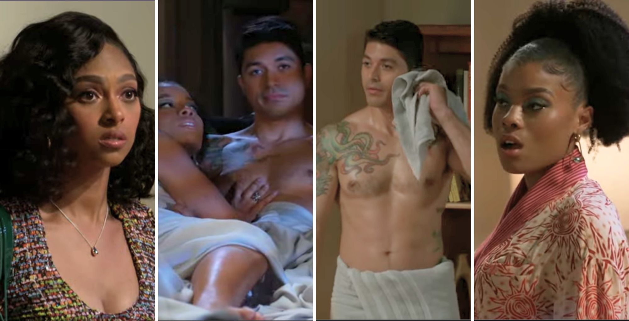 Kat spies Tomas...in a towel...at Eva's in the Monday, September 29 episode of Beyond the Gates.