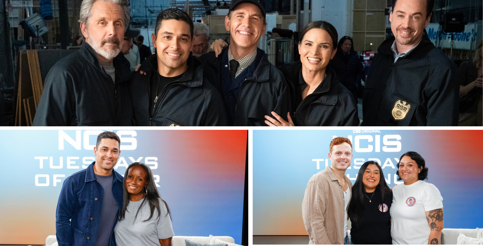 NCIS cast. L-R: Wilmer Valderrama and honoree Antoinette Raines, a U.S. Air Force veteran. Caleb Foote and family members of honoree Sgt. Luis Lopez, a fallen U.S. Army hero (wife Sandra Lopez in white shirt and daughter Jasmine Lopez).