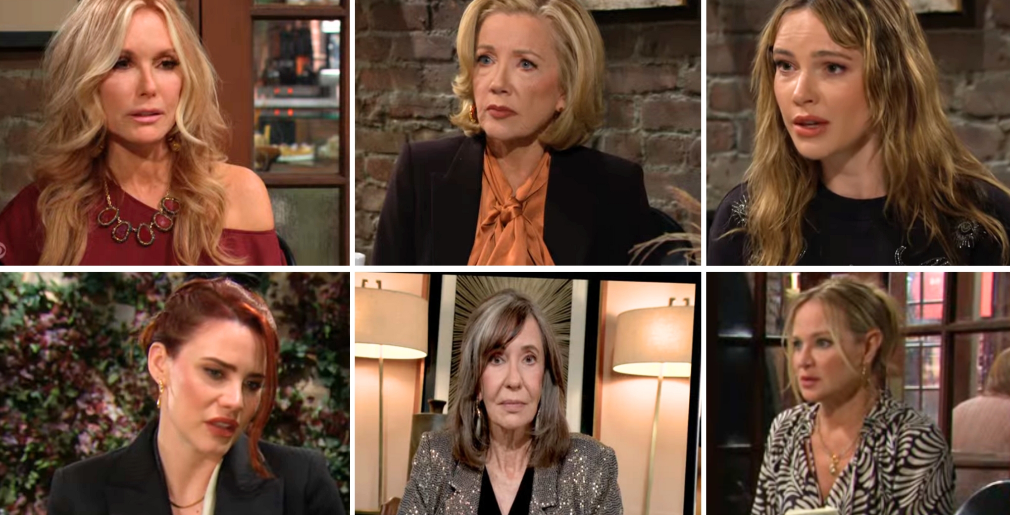The Young and the Restless characters Lauren, Nikki, Tessa, Sally, Jill, and Sharon.