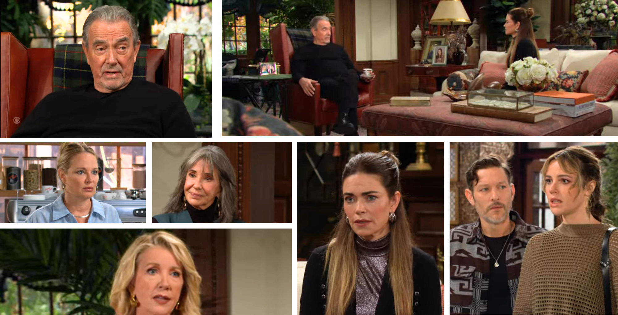 The Young and the Restless characters Victor, Victoria, Sharon, Daniel, Tessa, Nikki, and Jill.