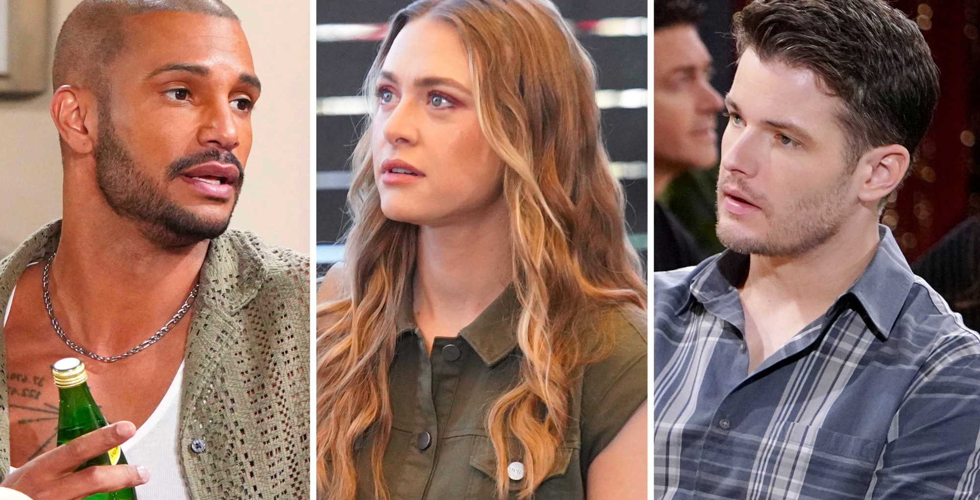 Nathan Owens as Holden Novak, Hayley Erin as Claire Newman, and Michael Mealor as Kyle Abbott on Young and the Restless.