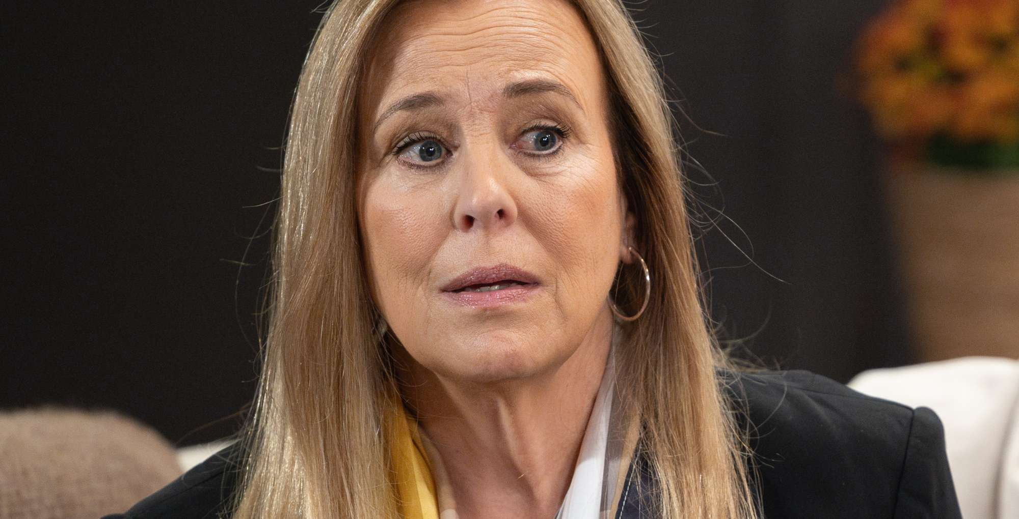 Laura looking worried on General Hospital.