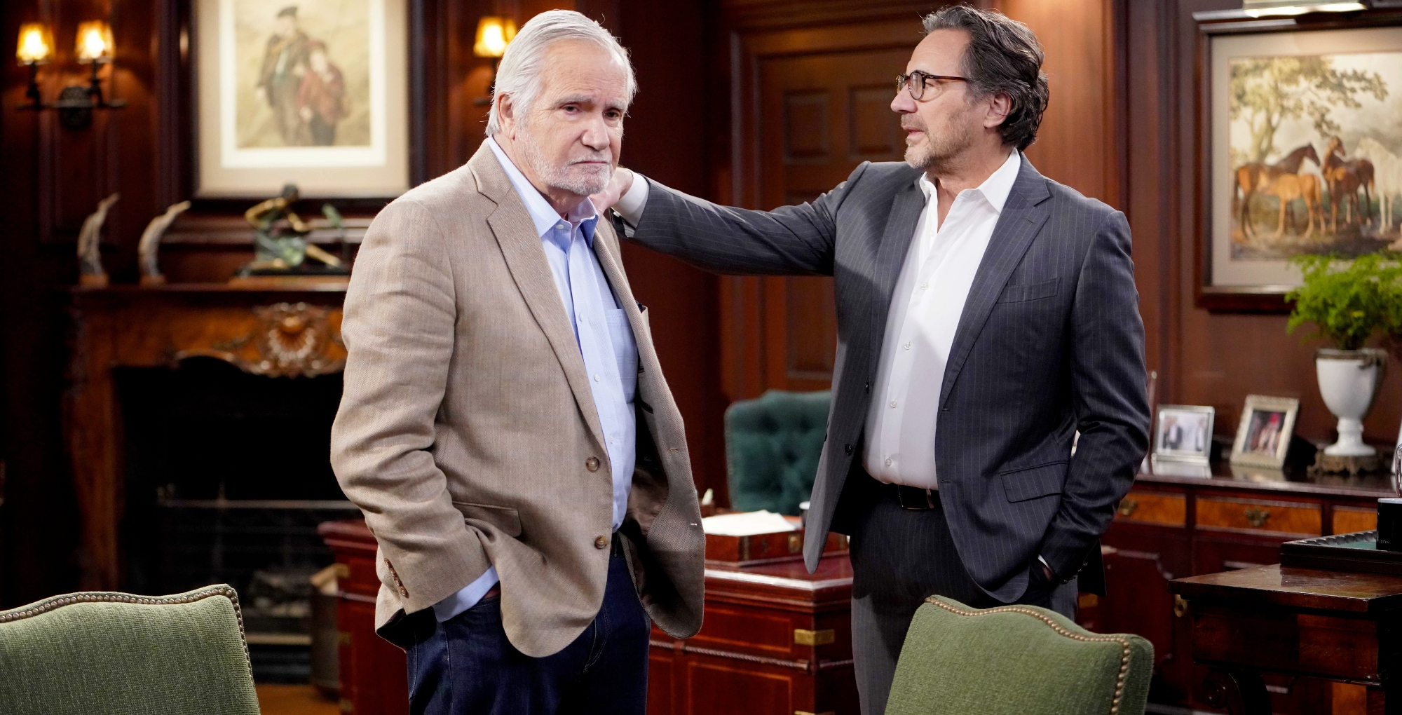 John McCook as Eric Forrester and Thorsten Kaye as Ridge Forrester on Bold and the Beautiful