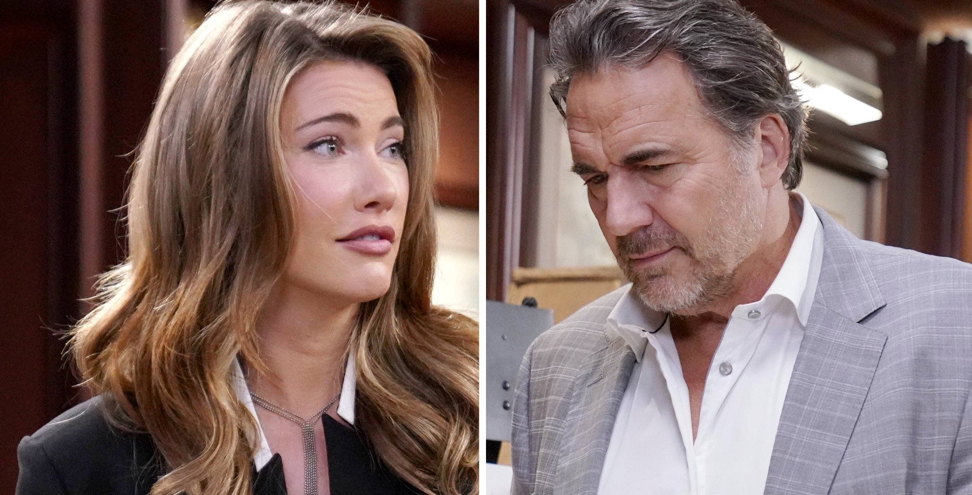 Jacqueline MacInnes Wood as Steffy Forrester and Thorsten Kaye as Ridge Forrester on Bold and the Beautiful